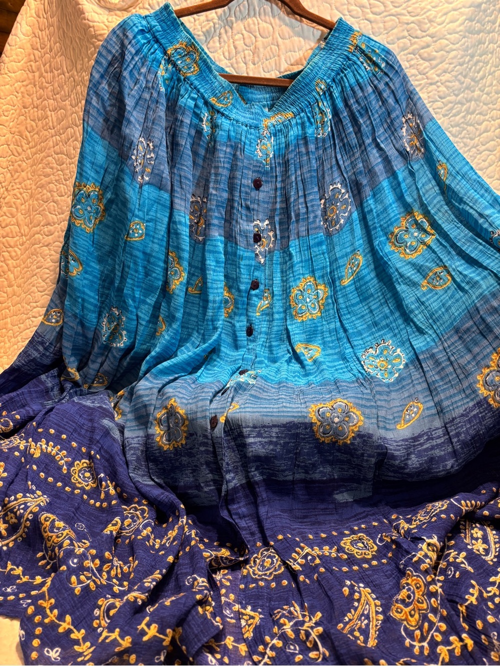 Royalty For Me Blue Ombre Tiered Maxi Skirt with Gold Foil Accents
